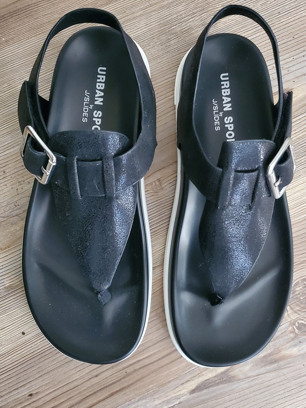 New J/SLIDES Urban Sport Size 8 Black Slingback Toe-Post Sandals